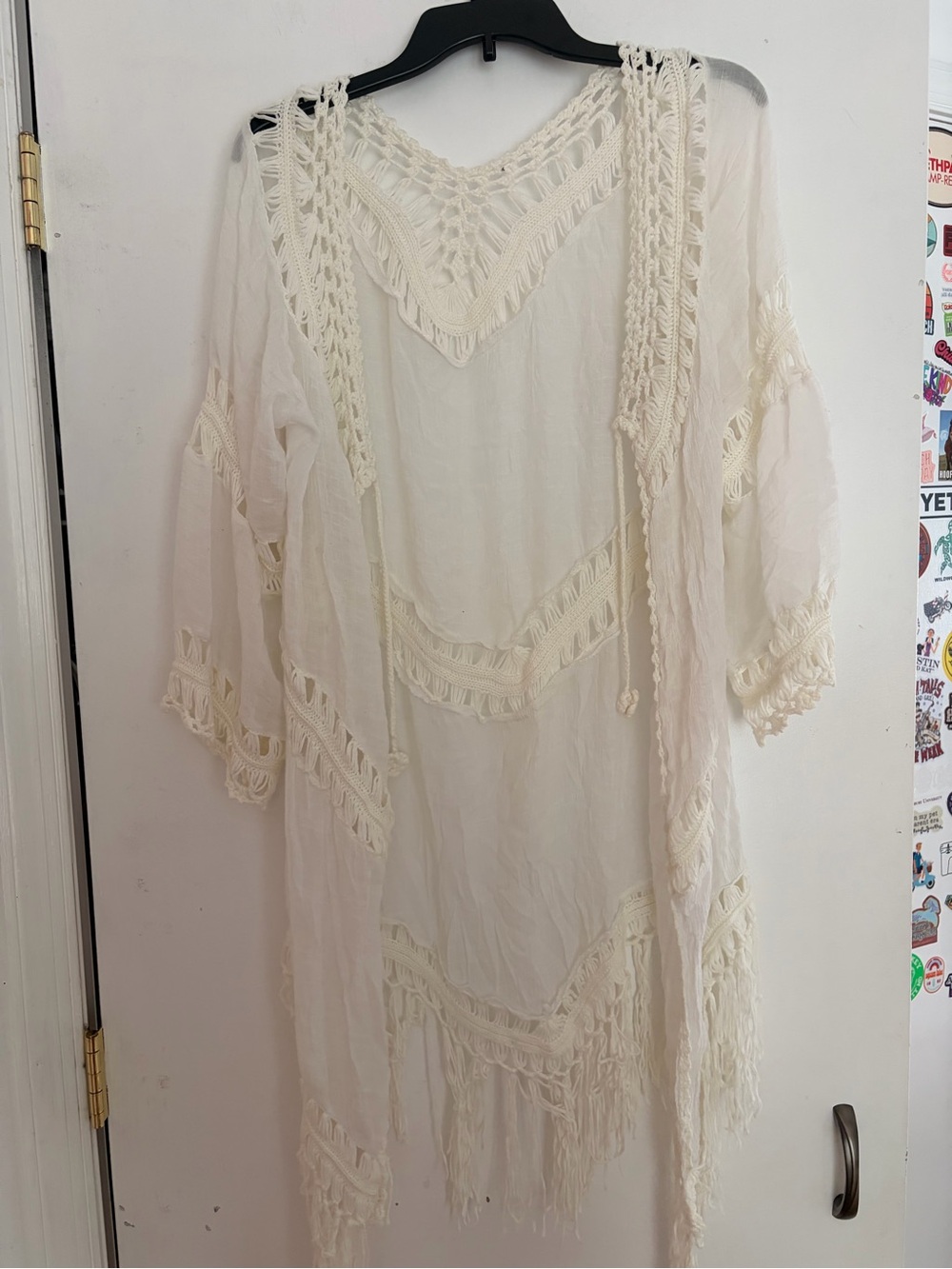 Boho Crochet Accent Sheer Duster - Ivory